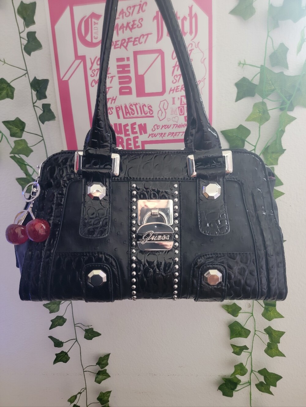 Y2k VTG Hysteric Glamour Padlock Studded Guess Mcbling Satchel Purse Handbag